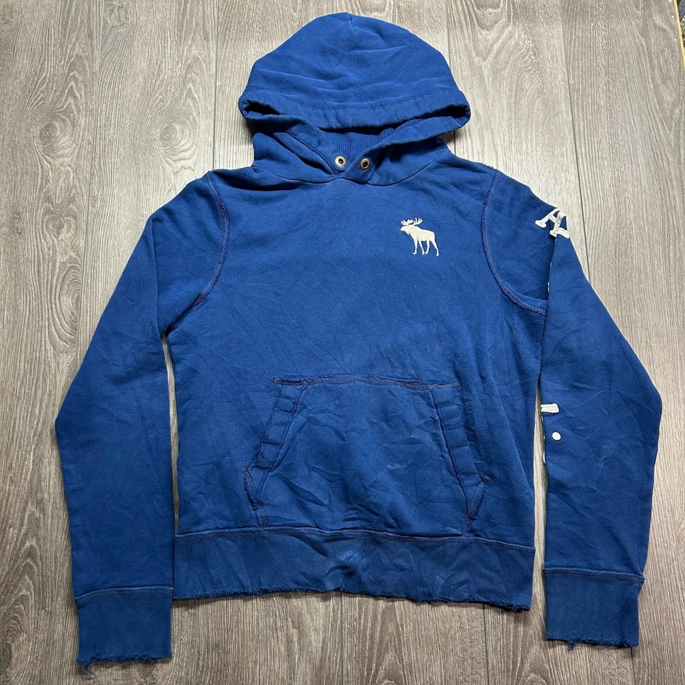 Abercrombie & Fitch Blue Y2K Muscle Fit Large Hoodie Moose Logo Vintage